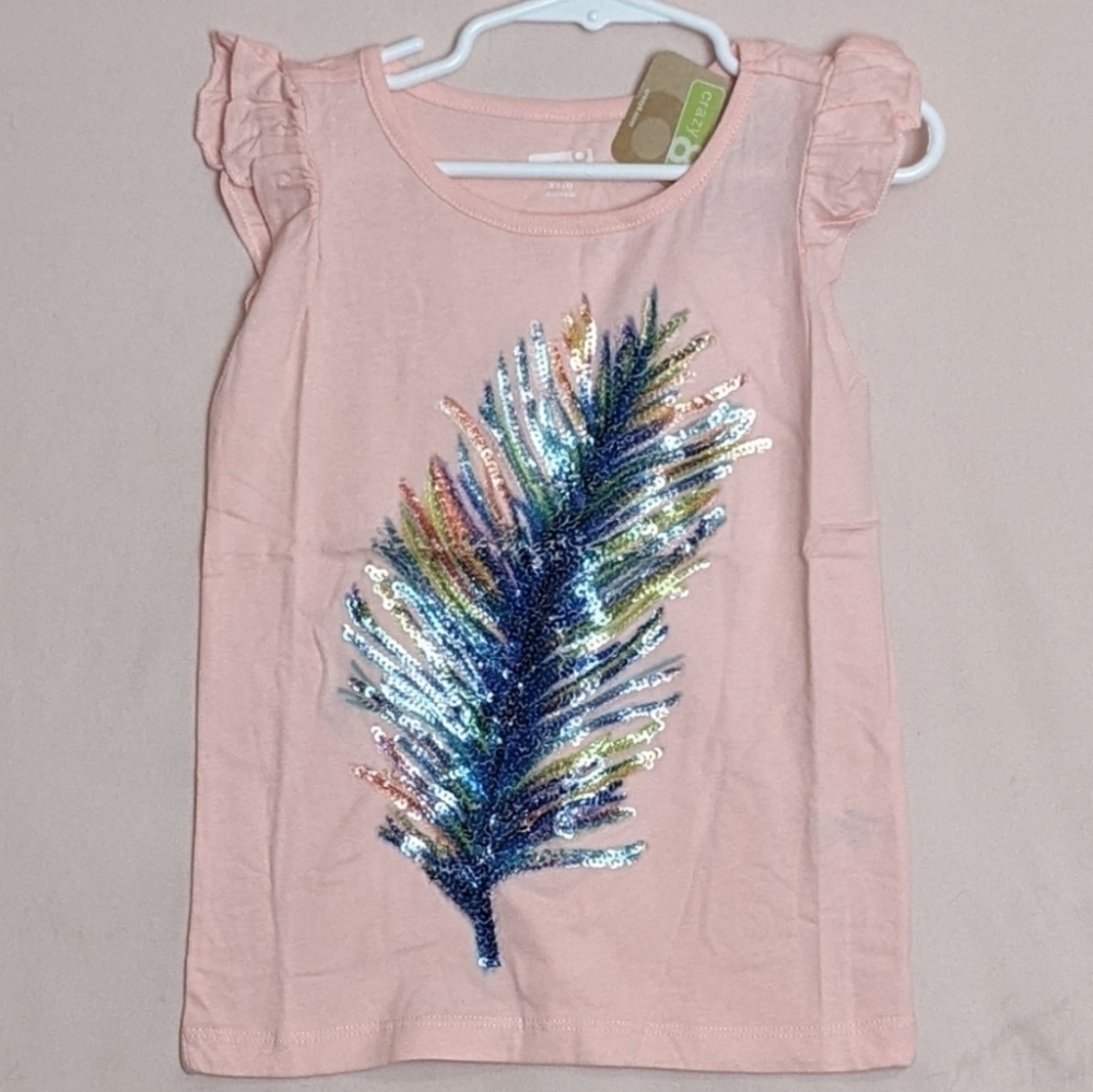 Crazy 8 Light Pink Sequin Feather Short Sleeve Tee